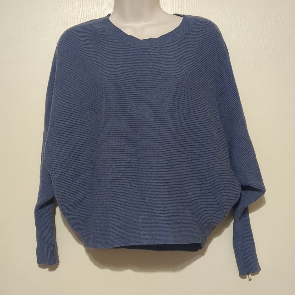 Philosophy Cropped Ribbed Sweater  Sleeve Zipper blue-grey size Small